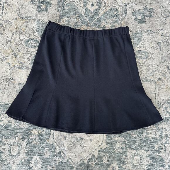 St John Skirt 14 Black Santana Knit Godet Flared A Line Mini Wool Elegant USA - Picture 1 of 7